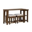 Pemberly Row 4 Piece Console Table Set with Upholstered Stools in Brown