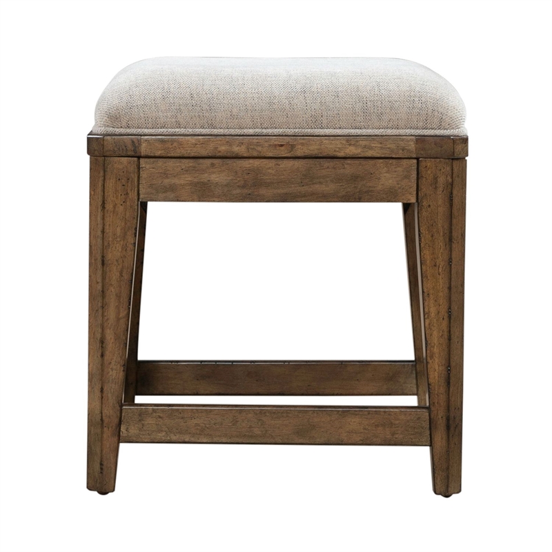 Pemberly Row 4 Piece Console Table Set with Upholstered Stools in Brown