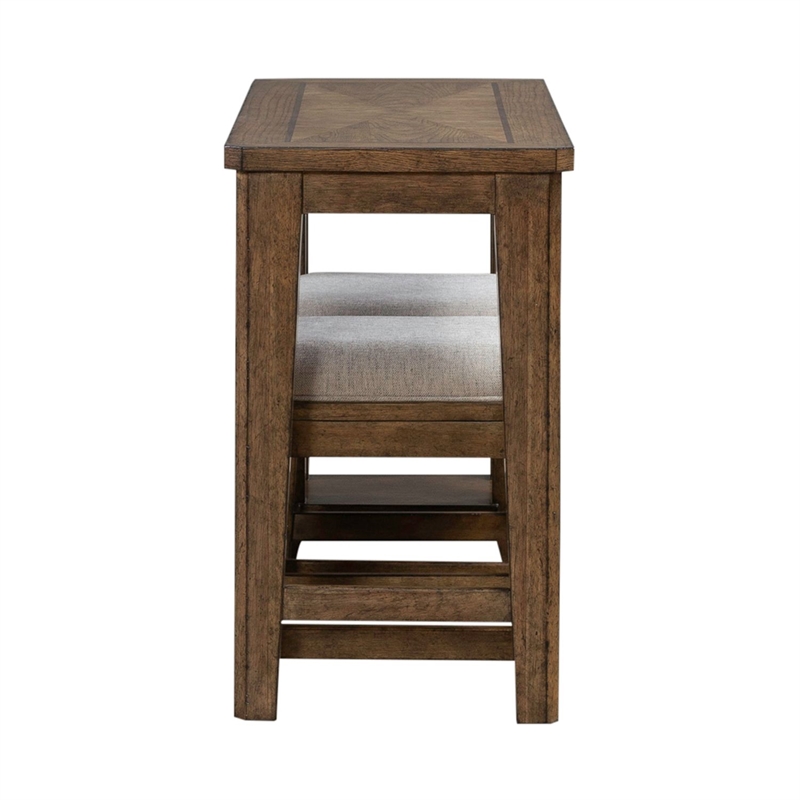 Pemberly Row 4 Piece Console Table Set with Upholstered Stools in Brown