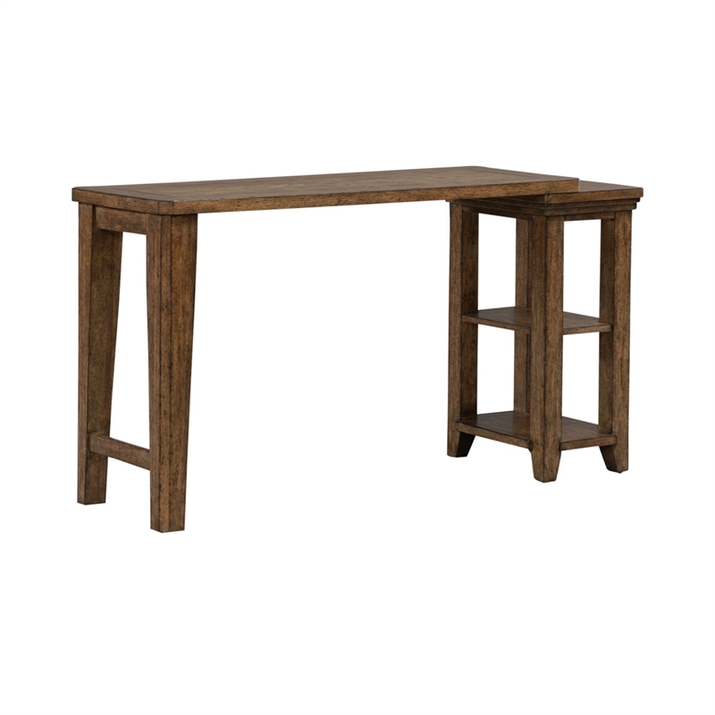 Pemberly Row 4 Piece Console Table Set with Upholstered Stools in Brown