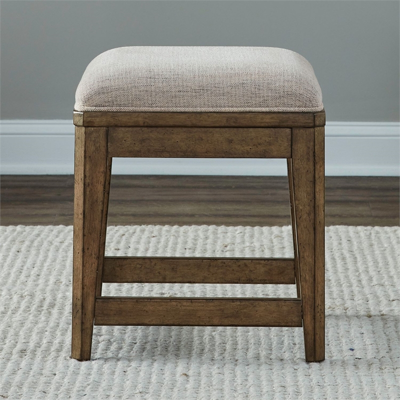 Pemberly Row 4 Piece Console Table Set with Upholstered Stools in Brown