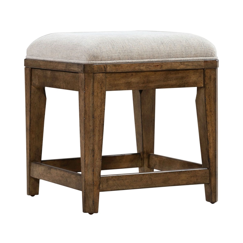 Pemberly Row 4 Piece Console Table Set with Upholstered Stools in Brown