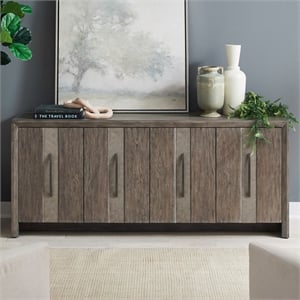 Pemberly Row 4 Door Accent Cabinet with Mixed Textures in Weathered Tobacco
