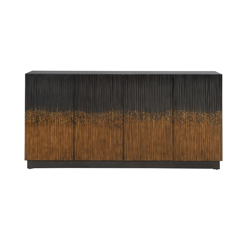 Pemberly Row 4 Door Accent Cabinet with Reeded Pattern Doors in Brown