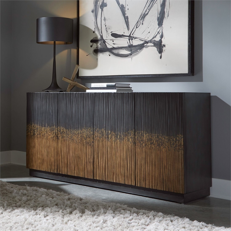 Pemberly Row 4 Door Accent Cabinet with Reeded Pattern Doors in Brown