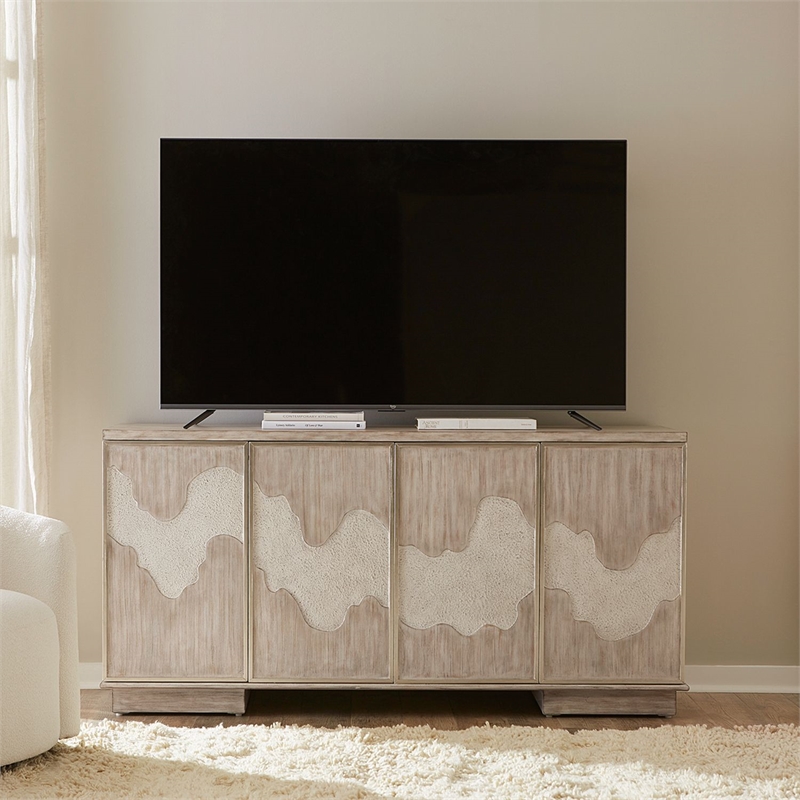 Pemberly Row 4 Door Accent Cabinet with River Texture Pattern in Gravel Gray