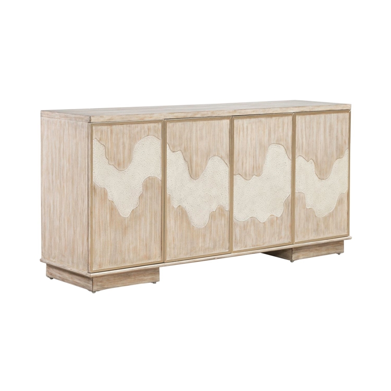 Pemberly Row 4 Door Accent Cabinet with River Texture Pattern in Gravel Gray
