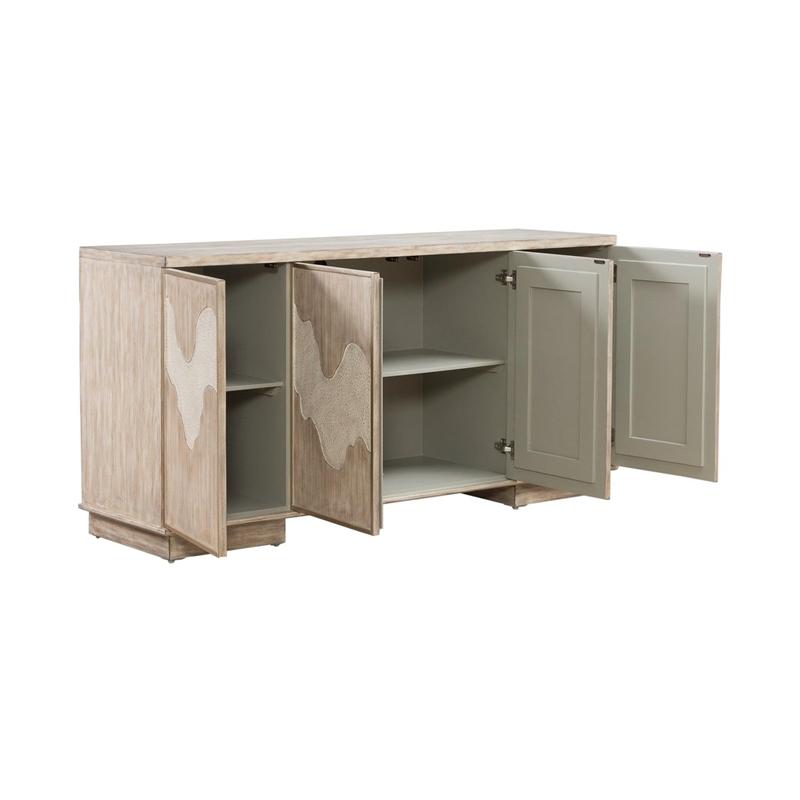 Pemberly Row 4 Door Accent Cabinet with River Texture Pattern in Gravel Gray