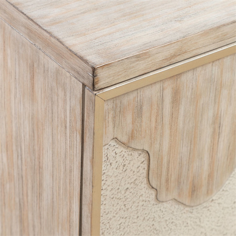 Pemberly Row 4 Door Accent Cabinet with River Texture Pattern in Gravel Gray
