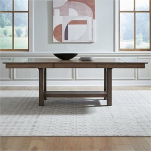 Pemberly Row Trestle Dining Table with Refractory Leaves in Brown