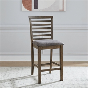 Pemberly Row Upholstered Ladder Back Counter Chair Set of 2 in Brown