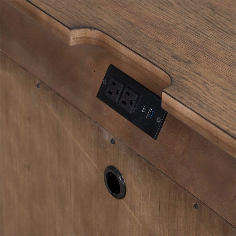 Pemberly Row 2 Door Bedside Chest with Built In Charging Station in Brown
