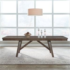 Pemberly Row Trestle Dining Table with 20 Inch Self Storing Leaf in Brown