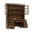 Pemberly Row Credenza and Hutch Desk Set with LED Lighting in Brown