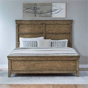 Pemberly Row King Panel Bed with Overlay Moldings and Tapered Feet in Brown