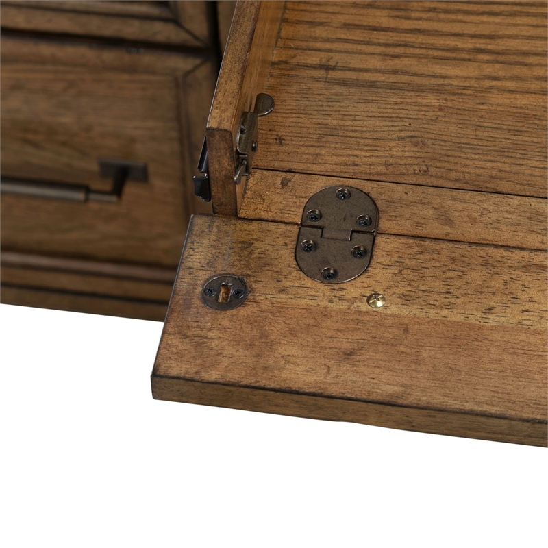 Pemberly Row Jr Executive Desk with Locking File Drawers in Amber Brown