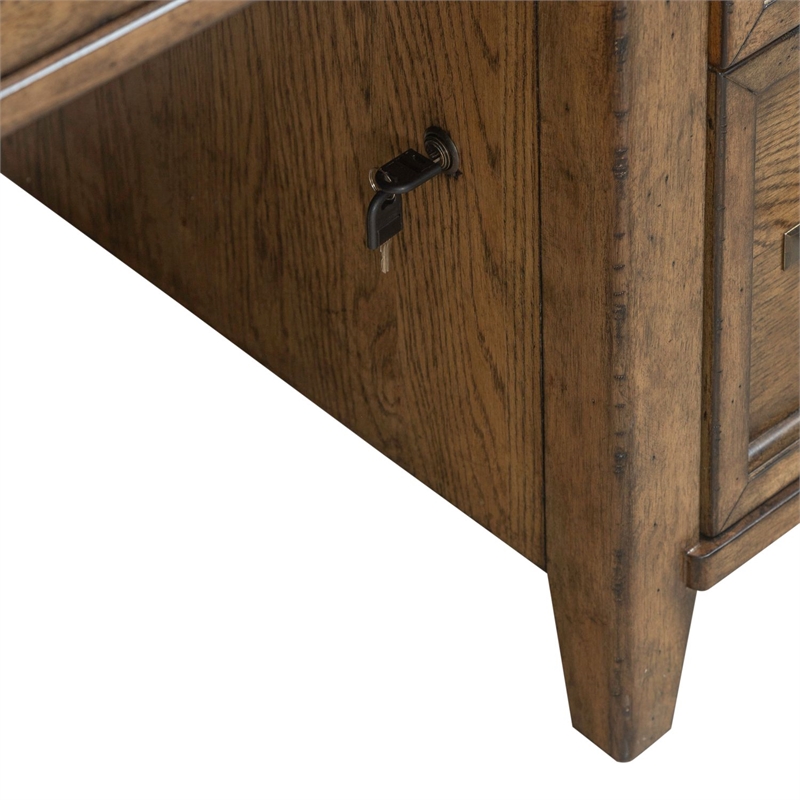 Pemberly Row Jr Executive Desk with Locking File Drawers in Amber Brown