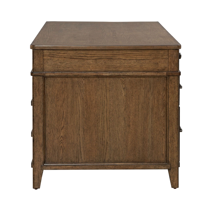 Pemberly Row Jr Executive Desk with Locking File Drawers in Amber Brown