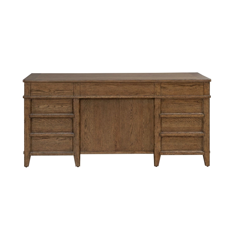 Pemberly Row Jr Executive Desk with Locking File Drawers in Amber Brown