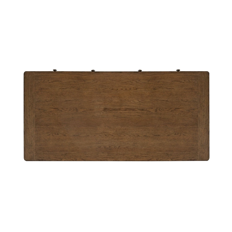Pemberly Row Jr Executive Desk with Locking File Drawers in Amber Brown