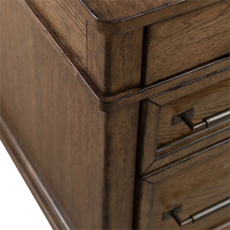 Pemberly Row Jr Executive Desk with Locking File Drawers in Amber Brown