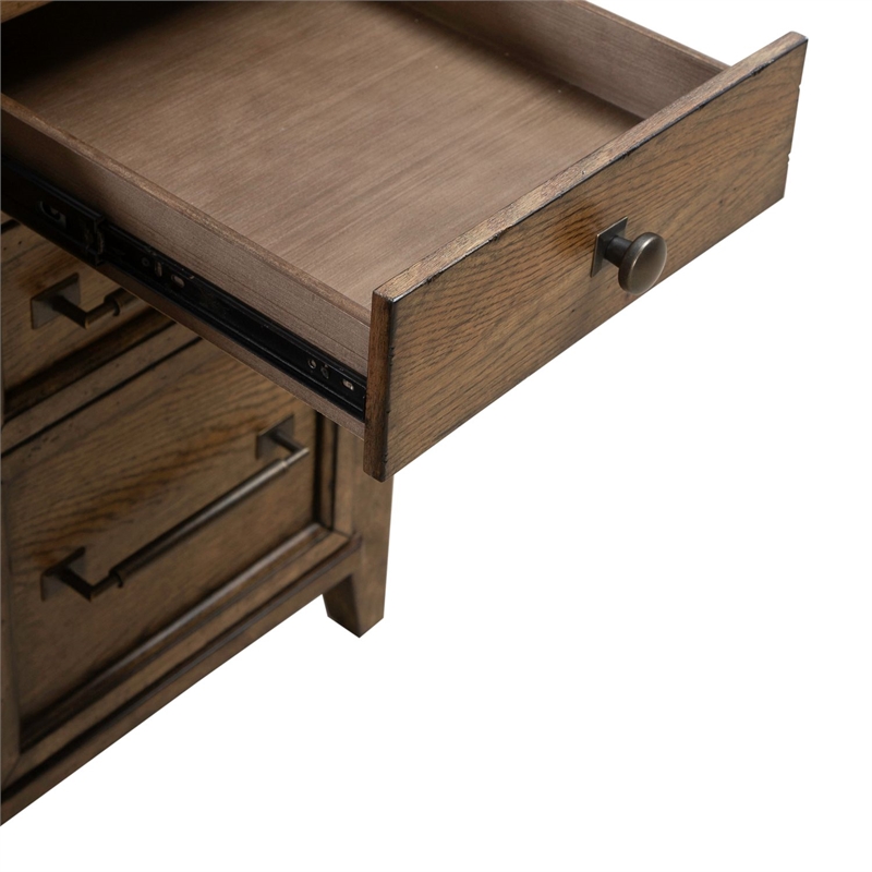 Pemberly Row Jr Executive Desk with Locking File Drawers in Amber Brown