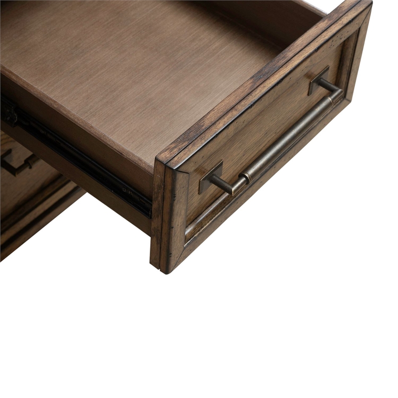Pemberly Row Jr Executive Desk with Locking File Drawers in Amber Brown