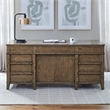 Pemberly Row Jr Executive Desk with Locking File Drawers in Amber Brown