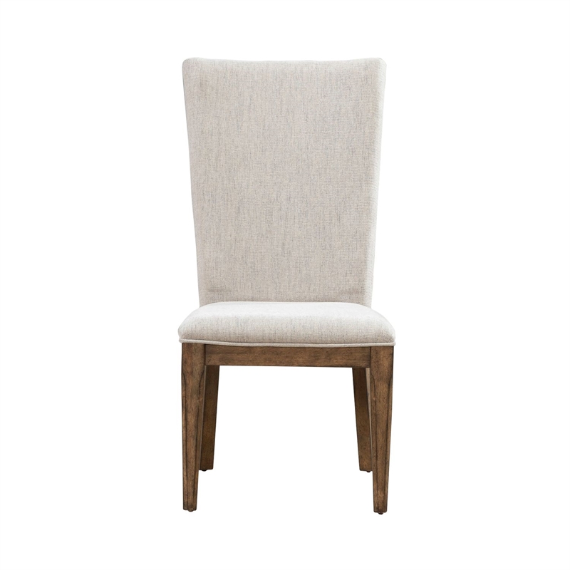 Pemberly Row Upholstered Side Chairs with Angled Wood Back Set of 2 in Brown
