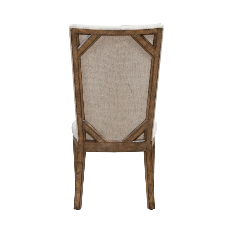 Pemberly Row Upholstered Side Chairs with Angled Wood Back Set of 2 in Brown