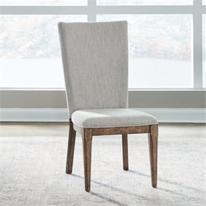 Pemberly Row Upholstered Side Chairs with Angled Wood Back Set of 2 in Brown
