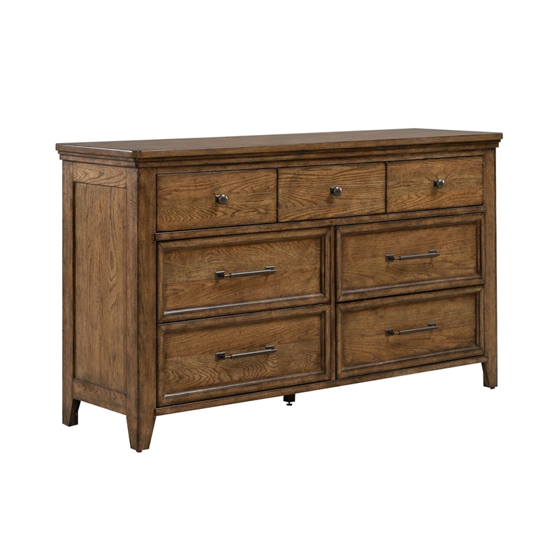 Pemberly Row 7 Drawer Bedroom Dresser with Felt and Cedar Drawers in Brown