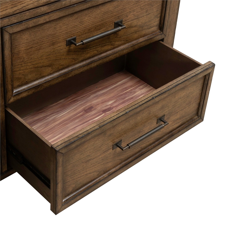 Pemberly Row 7 Drawer Bedroom Dresser with Felt and Cedar Drawers in Brown