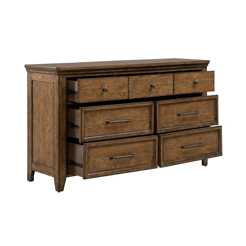 Pemberly Row 7 Drawer Bedroom Dresser with Felt and Cedar Drawers in Brown