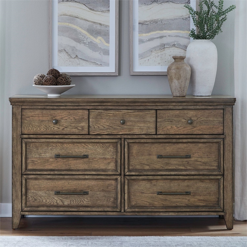 Pemberly Row 7 Drawer Bedroom Dresser with Felt and Cedar Drawers in Brown