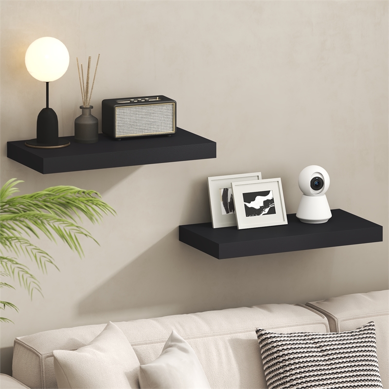 Pemberly Row 12 x 24 2-in Thick Invisible Brackets Floating Shelf in Americano