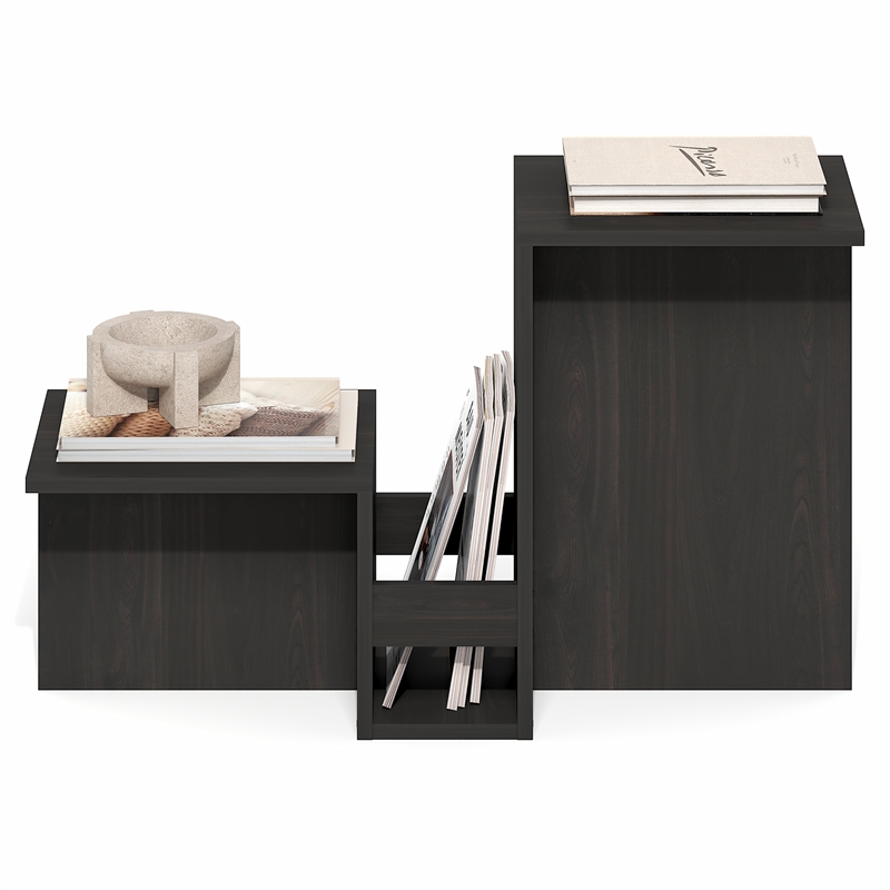 Pemberly Row Valley Shaped End Table Tiered Levels Shelf in Espresso