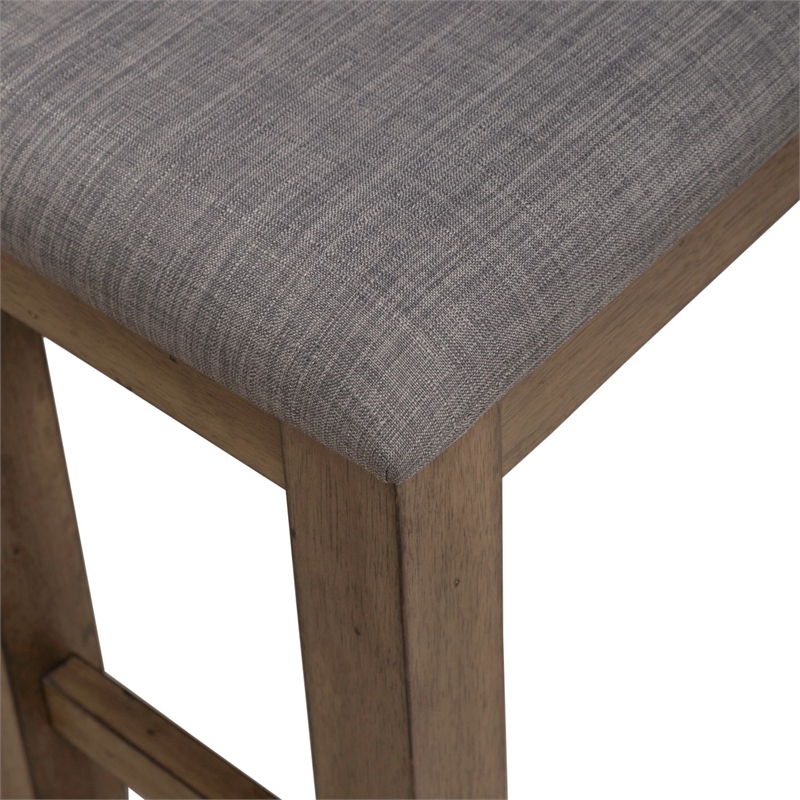 Pemberly Row Upholstered Counter Bench with Block Legs in Brown