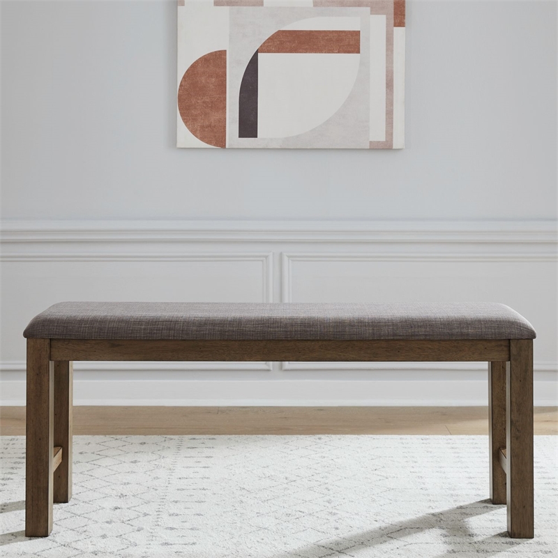 Pemberly Row Upholstered Counter Bench with Block Legs in Brown