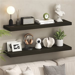 Pemberly Row 12 x 47 2-in Thick Invisible Brackets Floating Shelf in Tobacco Oak