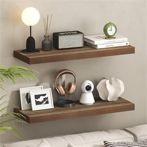 Pemberly Row 12 x 35 2-in Thick Invisible Brackets Floating Shelf in Retro Brown