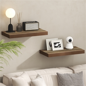Pemberly Row Set of 2 12x24 2&quot Thick Wall Shelf Invisible Bracket in Retro Brown