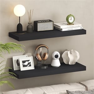 Pemberly Row Set of 2 12x35 2&quot Thick Wall Shelf Invisible Bracket in Americano