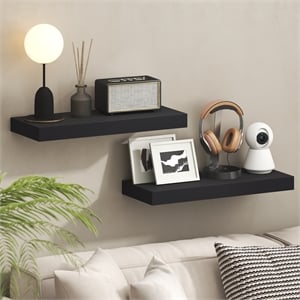 Pemberly Row Set of 2 9x24 2&quot Thick Wall Shelf Invisible Bracket in Americano