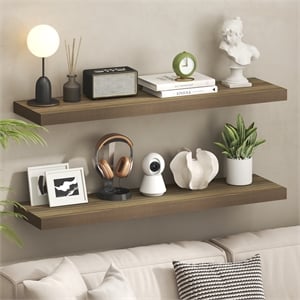 Pemberly Row 12x47 2-inch Thick Shelf Floating Shelf in Retro Brown