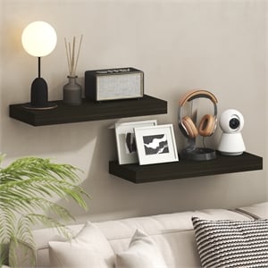 Pemberly Row 9 x 24 2-in Thick Invisible Brackets Floating Shelf in Tobacco Oak