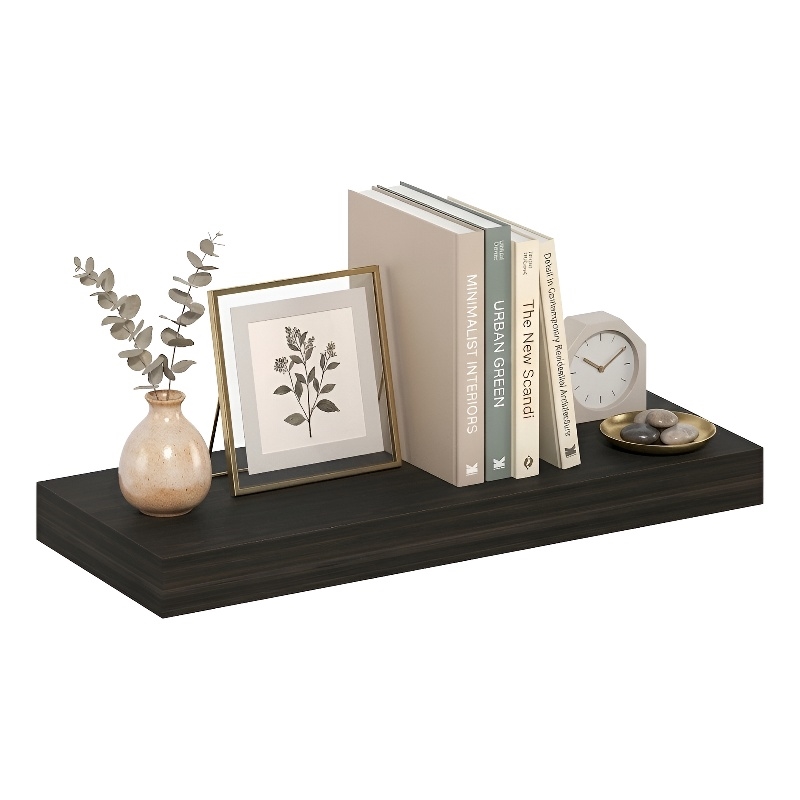 Pemberly Row 9 x 24 2-in Thick Invisible Brackets Floating Shelf in Tobacco Oak