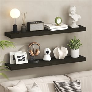 Pemberly Row Set of 2 9x47 2&quot Thick Wall Shelf Invisible Bracket in Tobacco Oak