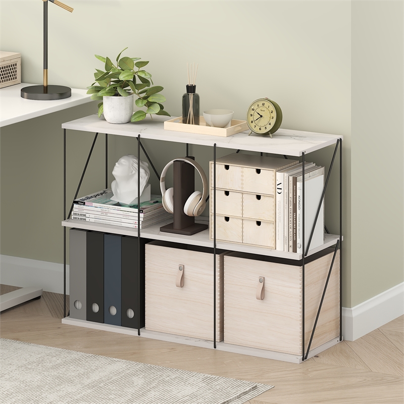 Pemberly Row 3 x 2 Flat Base Shelf Display Rack in Marble White