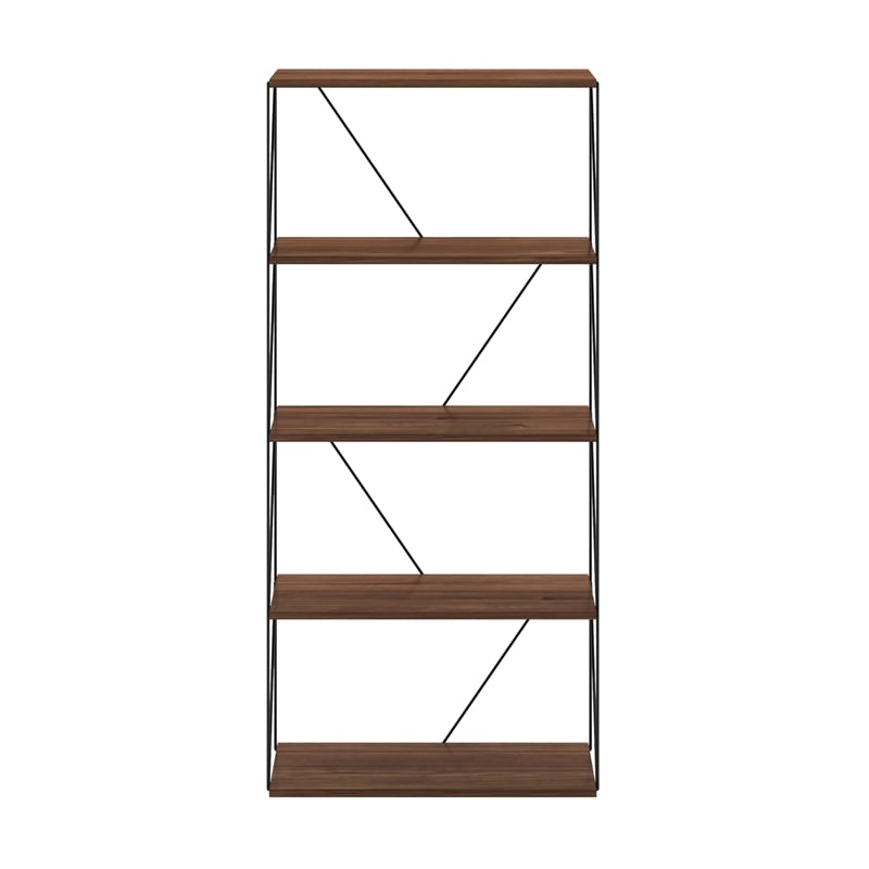 Pemberly Row 5-Tier Flat Base Shelf Display Rack Wide in Columbia Walnut